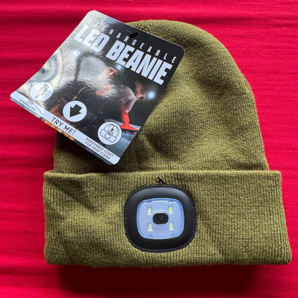 Rechargeable LED Beanie in Olive Green